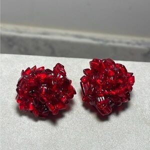Vintage Ruby Red Cluster Clip on Earrings Dalsheim West Germany 1950’s Crystal